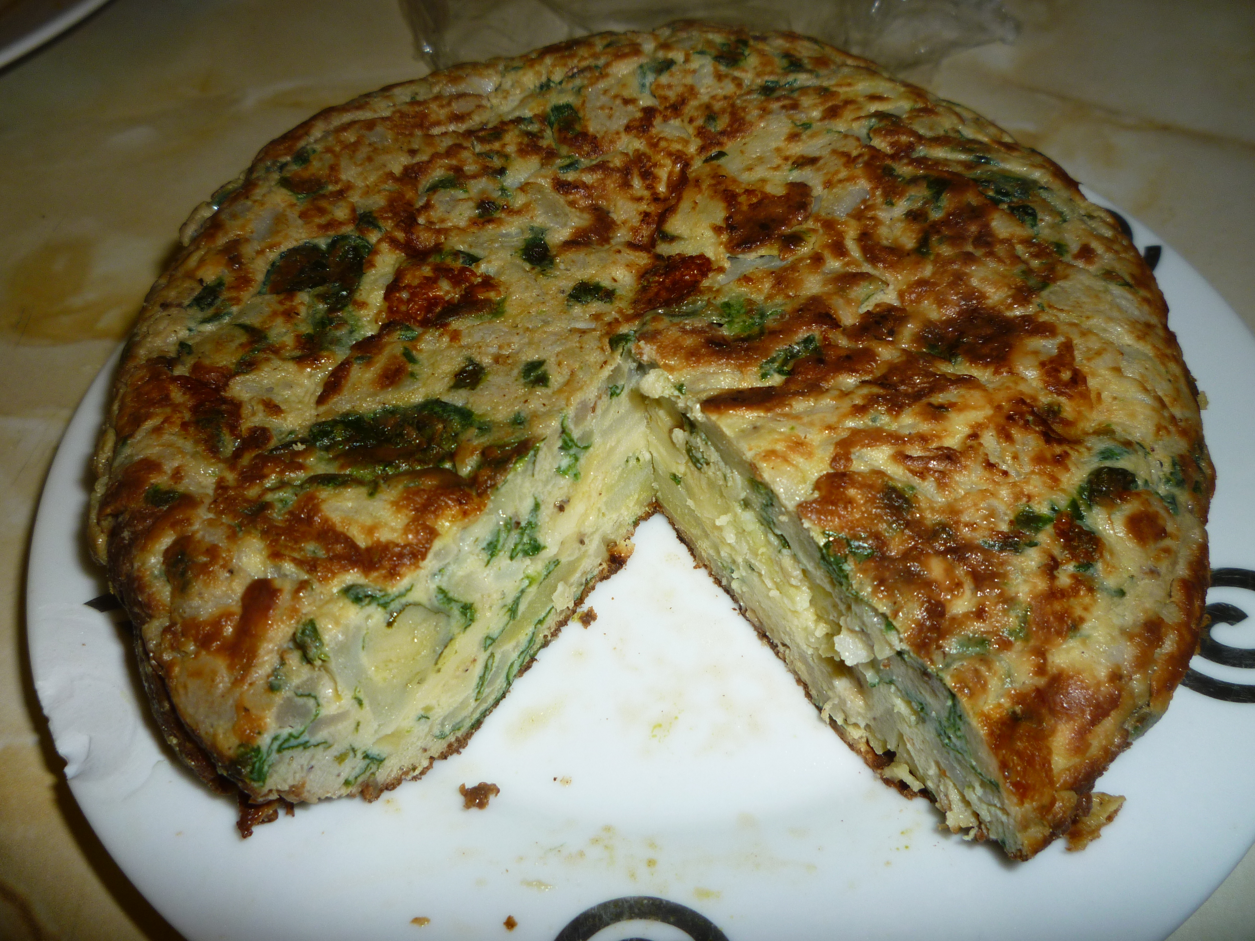 Cooking, Eating. Eating Cooking  - Potato omelette with spinach